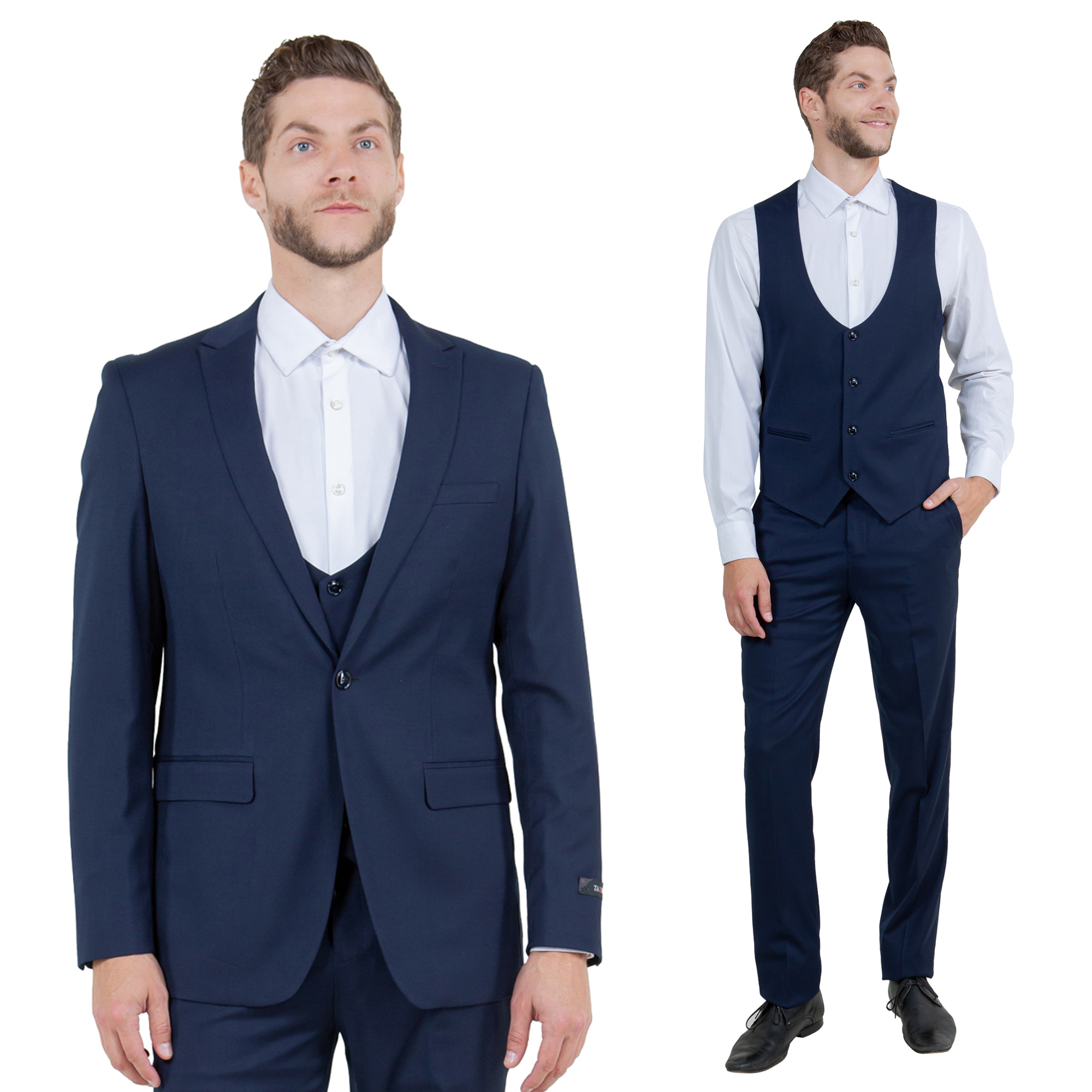 Ultra Slim 3pc Men's Vested Suit Set By Tazzio, Navy Blue